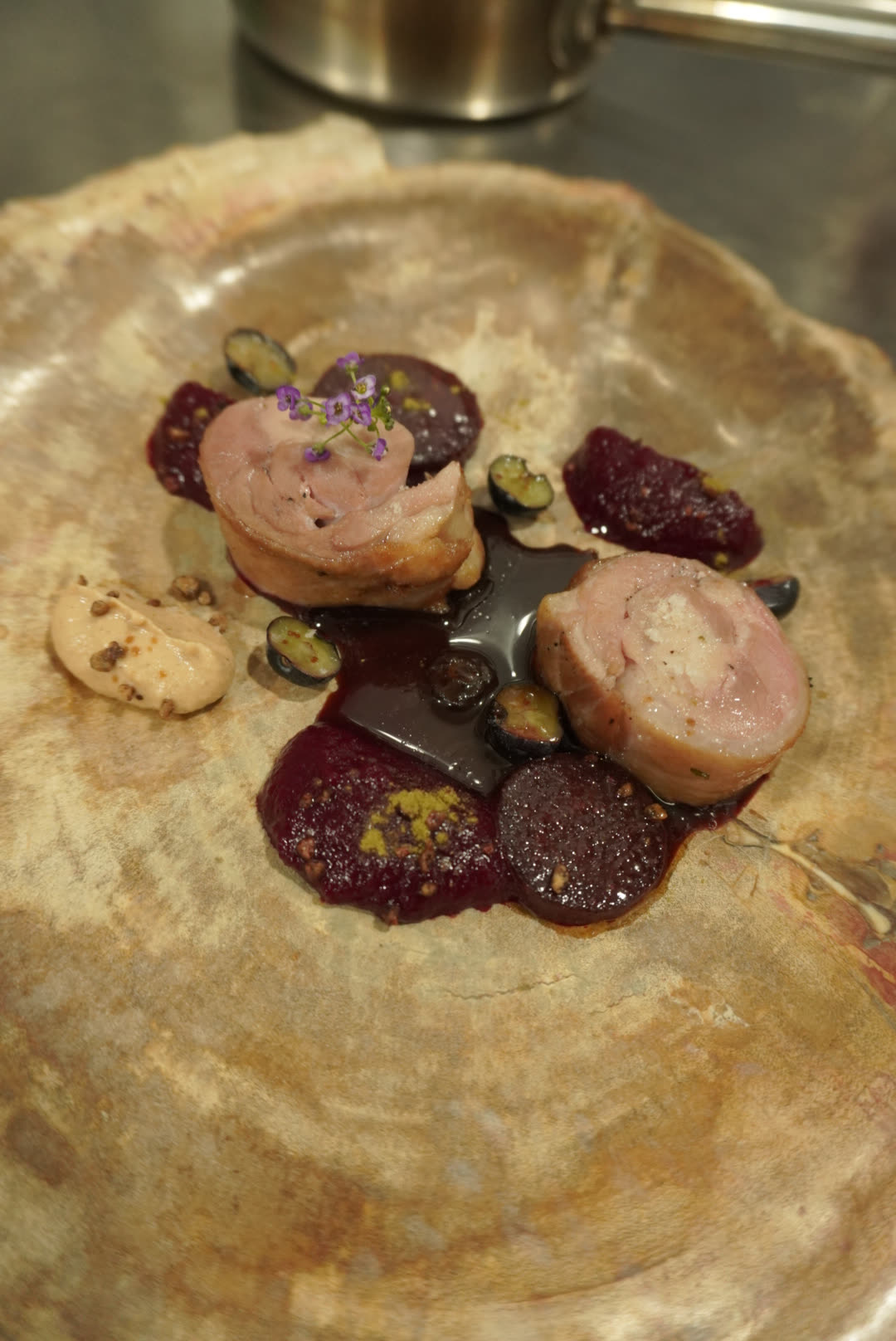 Souffle Sacre des Arbres: duck with blueberries
