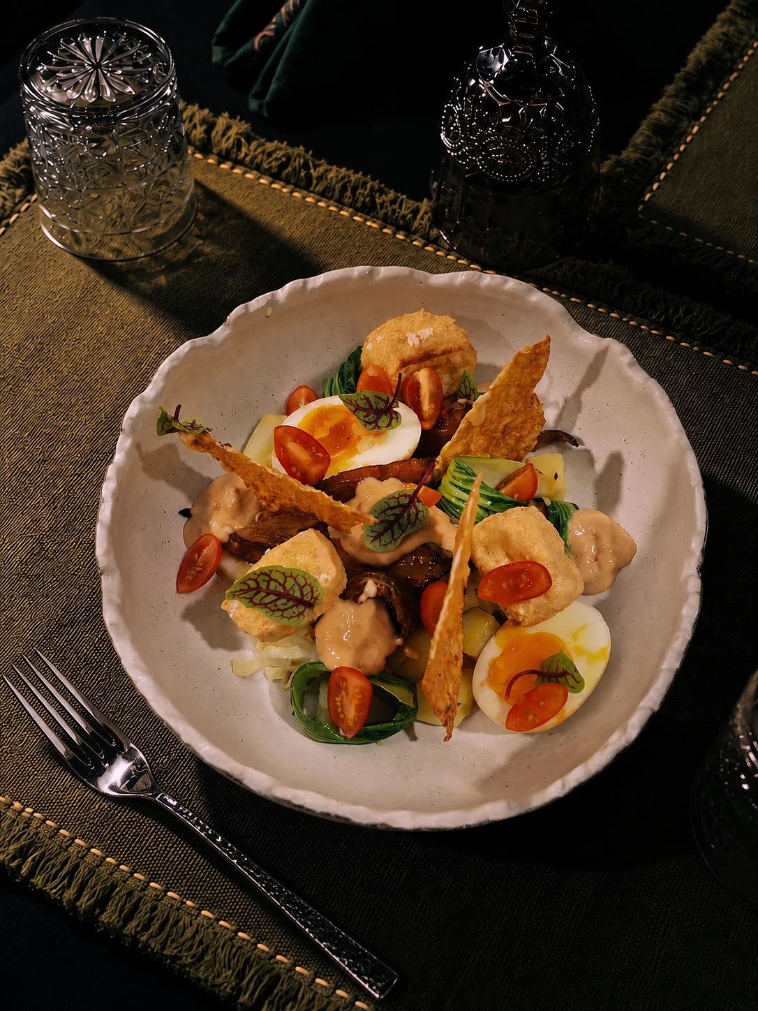 Seasonal gado-gado with tempeh, egg and peanut sauce